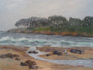 Two Seagulls in Cambria 9 X 12 Acrylic by Vicki Thomas