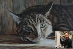 Cat Painting with Artist in Corner