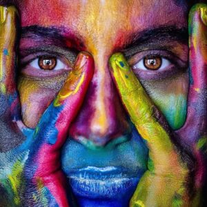 Female Face with multi-color paint