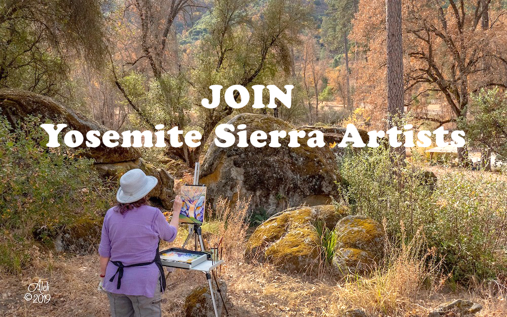 JOIN Yosemite Sierra Artists - female artist in the woods painting